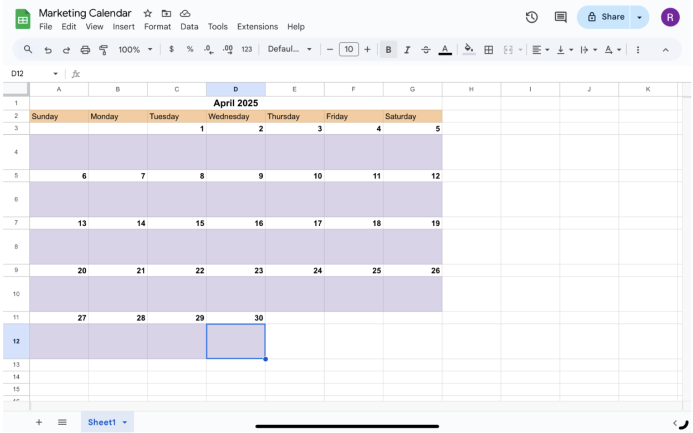 Customize cells in your Google Sheets Calendar